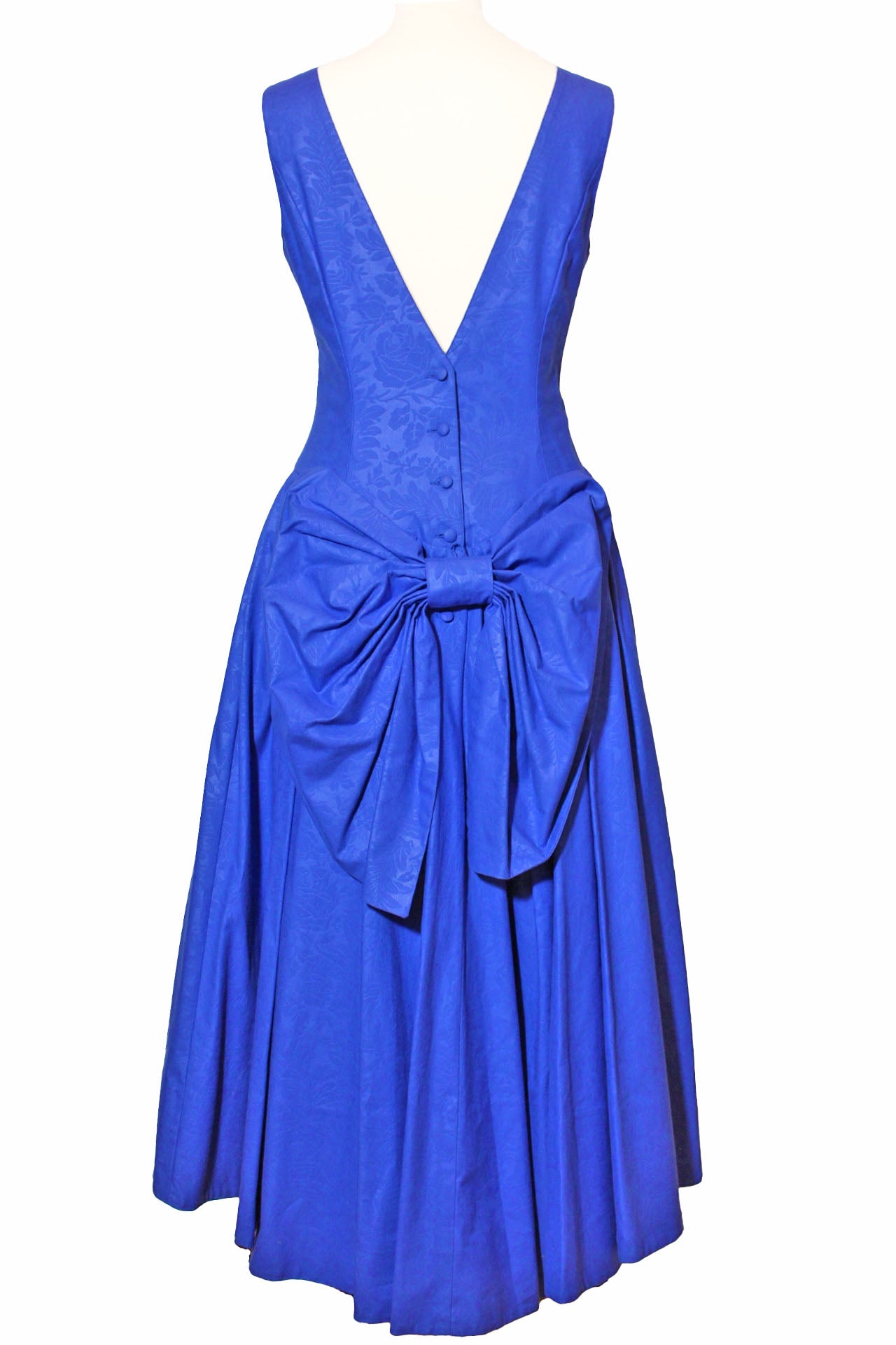 Blue Buttoned Bow Back Gown